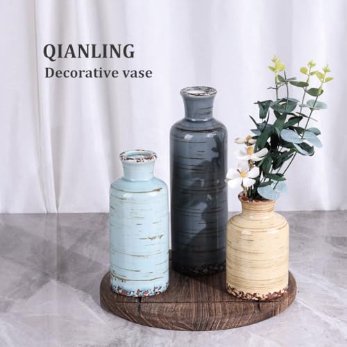Ceramic Vase Set - 3 Small Flower Vases Home Decor, Modern Rustic Farmhouse Pottery Vases for Centerpieces, Living Room, Kitchen, Shelf, Bedroom, Bathroom, Fireplace, Table Shelf and Entryway Decor - color: Multicolored