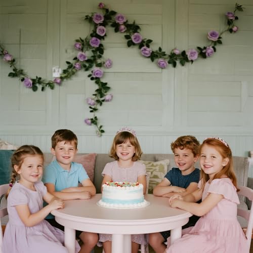 Flower Garland for Backdrop, 4Pcs Flowers Garland, Rose Garlands for Decoration, Artificial Flowers, Flower Vines, Floral Garlands for Wedding, Arch Garden Ceremony Background Outdoor Wall Decor - color: Purple Rose