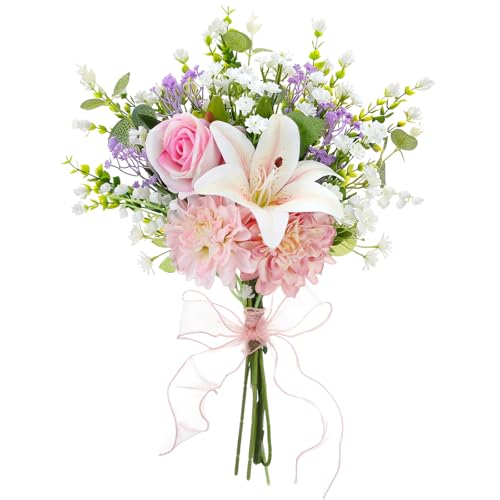 Suncalla Artificial Flowers Bouquet Romantic Fake Flower for Decoration and Wedding, Mix Faux Flowers Spring Decorations for DIY Bouquet Home Floral Arrangement Tables Centerpieces Decor