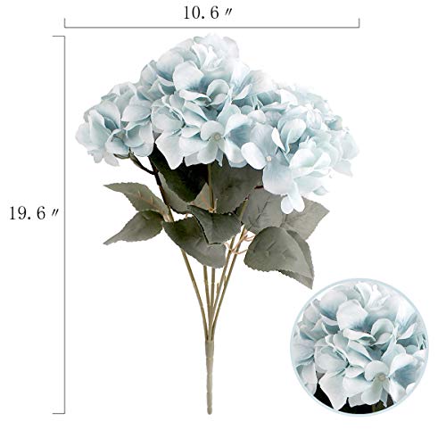Jim's Cabin Artificial Flowers Silk Hydrangea Arrangements 2 Bouquet with 5 Big Heads Fake Flower Bunch for Women Bedroom Wedding Cabin Decor DIY（Bule） - color: Bule