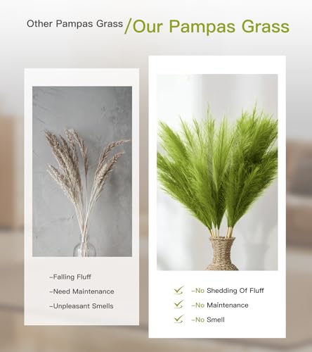 9 Pcs 45" Tall Pampas Grass Green Decor, Long Stem Artificial Flower Floor Vase Large Faux Floral Pompas Fake Plants Dried Bouquet Arrangement Vase Filler for Boho Home Wedding Decoration - color: 9 Pcs 45" Green Style