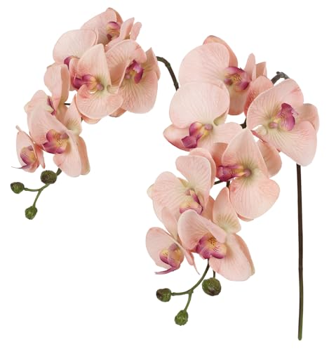IPOPU 2pcs Champagne Pink Orchid Artificial Flowers, 34.3" Real Touch Fake Orchid Latex Phalaenopsis Branches for Home Party Wedding Bridal Shower Decoration - color: Champagne