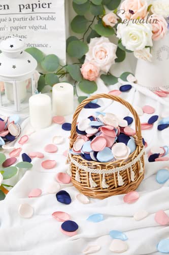 Serwalin 500pcs Silk Rose Petals Artificial Flower Pink Navy Blue for Weddings Proposal Fake Petals for Flower Girl Basket Bridal Shower (4 Color Mixes) - color: Blue Pink, size: 500pcs