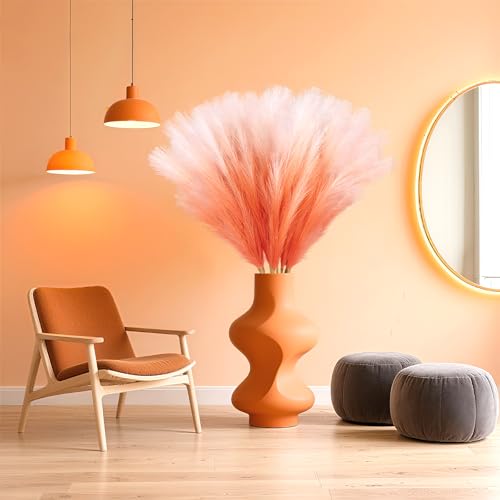 TORONTOKYO 8Pcs Orange Faux Pampas Grass Tall Decor, 35.4” Fluffy Artificial Pompous Grass Branches, Large Pampas Grass Reed Stems for Floor Vase Filler, Wedding, Baby Shower, Home Boho Fall Decor - color: Orange, size: 35.4inch-8Pcs