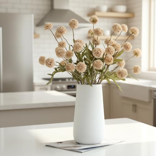 Artificial Mini Chrysanthemum Flowers 10pcs Faux Pompon Mum Stems for Vase Arrangements Home Decor Centerpiece (Beige) - color: Beige