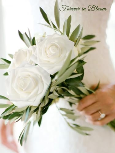MACTING Artificial Flower Roses 30PCS Fake Flowers with Stem Real Touch Foam Roses DIY Bouquet Arrangements Table Centerpieces Party Bridal Shower Summer Wedding Decor,White - color: White-1, size: 30PCS