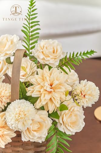 TINGE TIME Champagne Artificial Flowers, Fake Flower Leaf with Stems for DIY Champagne Wedding Bouquets Table Centerpieces Baby Shower Home Party Floral Arrangements Decorations - color: Champagne