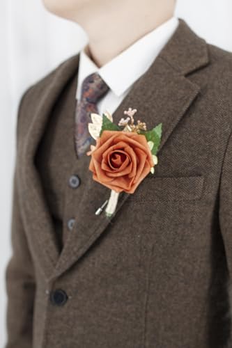 1 Pc Sinlge Orange Boutonniere for Men for Wedding Groom Groomsmen Artificial Rose Rose Flowers Boutonniere for Wedding Ceremony Anniversary Formal Dinner Party - color: Orange, size: 1 Pack