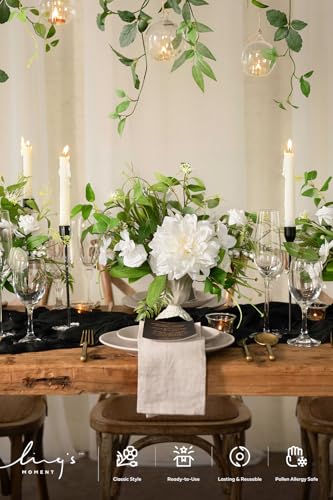 Ling's Moment Rosa Banksiae Artificial Vines, Pack of 7 Silk Greenery Garlands with Hanging Faux Laurel Leaves for Table Centerpieces, Wedding Arches & Floral Filler Arrangements