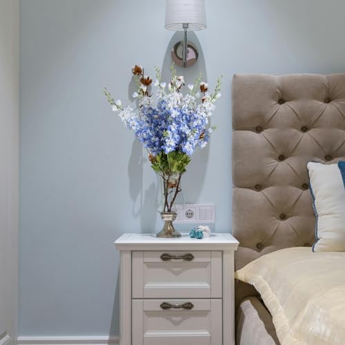 6PCS Blue Delphinium Artificial Flowers 33" Larkspur Silk Flowers for Tall Vase Long Stem Fake Blue Flowers for Wedding Centerpieces Faux Flowers for Home Decor Indoor (Blue) - color: Blue