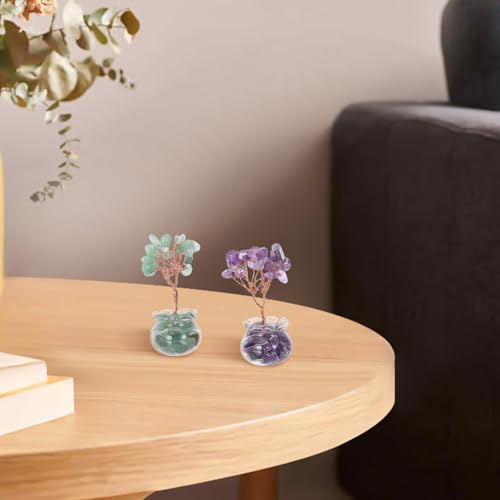 12Pcs Mini Crystal Money Tree Set for Desk Feng Shui Ornament with Crystal Stones Chinese Wealth Tree Desktop Decor for Home Office New Year Gift