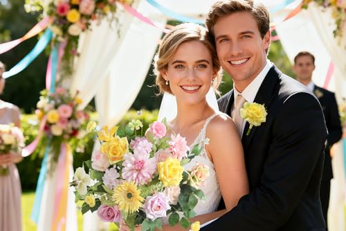 rongflower Yellow Pink Artificial Flowers Combo Set Fake Flower Leaf Box with Stemst for DIY Wedding Bridal Bouquet, Centerpieces, Home Decor, Floral Arrangement Decor - color: Yellow Pink