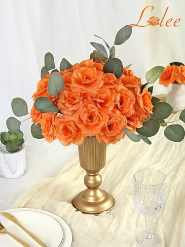 108pcs Roses Head Flowers with Stem - Orange Artificial Flowers Rose Bulk - Orange Silk Rose Marigold Flower for Fall Wedding Bouquet Party Home Decor DIY Baby Shower Centerpieces Tables Decoration - color: Orange
