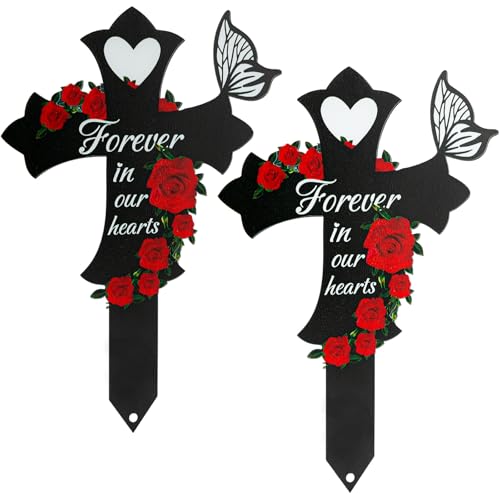 2Pcs Cemetery Decorations for Grave, Grave Decorations for Cemetery Son Mom, Cross Graves Markers for Cemeteries - style: Cross-A 2Pcs