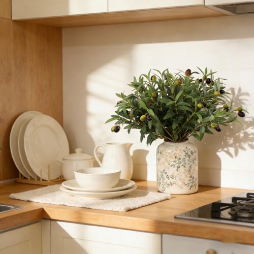 Artificial Olives Plants Stems for Vase, 8 Pcs Fake Greenery Olive Branches Stems Faux Green Plants Leaves for Table Desk Livingroom Kitchen Indoor Home Decor - color: 8p