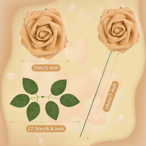 100 Pcs Artificial Foam Rose Flower Faux Bouquet Wedding Fake Rose Gift for Mother's Day Women DIY Bridal Shower Party Table Birthday Home Spring Decor (Gold) - color: Gold
