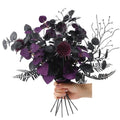 7pcs 18" Faux Halloween Floral Picks Tabel Centerpieces Decoration, Artificial Gothic Black Purple Eucalyptus Leaves Flowers Stems Picks Bouquet Decor (BLK-Purple)