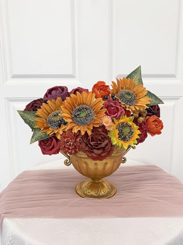 FACINOC Sunflower Artificial Flowers Burgundy Fake Flower Bulk for DIY Wedding Bouquet Bridal Shower Decorations Party Table Centerpieces Cake Decorating Silk Floral Arrangement for Home Decor Indoor - color: Fall Fake Sunflower
