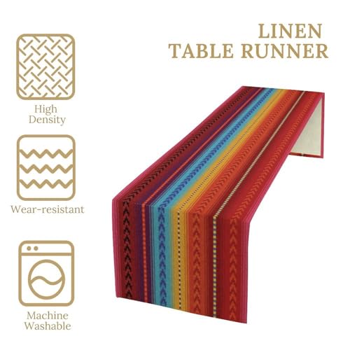 Mexican Table Runner,Retro Colorful Stripes Mexico Day of The Dead Table Runner for Holiday Kitchen Living Room Home Party Decor 13x36 Inch - color: Mexico-4, size: 13x36in