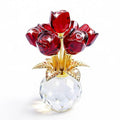 TWINKLING Crystal Roses Figurine with Round Vase, Glass Rose Crystal Flowers Bouquet, Birthday, Anniversary,Wedding, Home Décor,Gold Leaf (Red) - color: Red(gold Leaf)