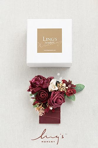 Ling's moment Pocket Boutonniere Single, Boutonniere for Men Groom for Wedding, Prom, Homecoming, Anniversary, Graduation, etc.Burgundy Marsala, 6" W x 5" H - color: Red-burgundy & Marsala, size: 6" W x 5" H