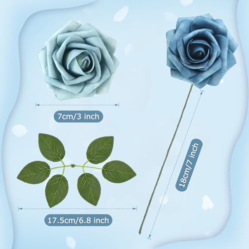 100 Pcs Artificial Foam Rose Flower Faux Bouquet Wedding Fake Rose Gift for Mother's Day Women DIY Bridal Shower Party Table Birthday Home Spring Decor (Blue Two Tone) - color: Blue Two Tone