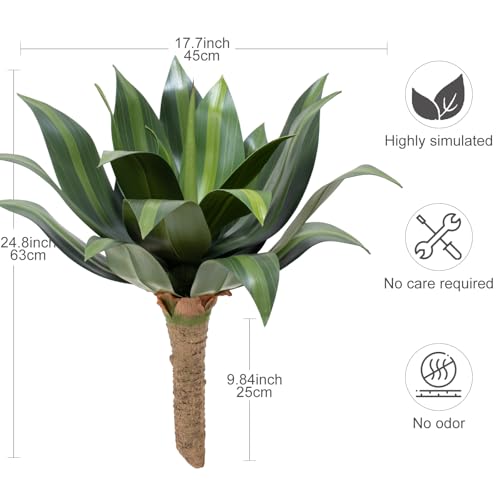 Artificial Agave Plant 24.8Inch Artificial Agave Plants Outdoor Set, Large Fake Plants Indoor for Home Decor, Realistic UV Resistant Faux Succulents Plants Without Pot, Set of 2 - color: Agave, size: 24.8in