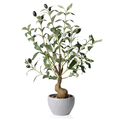 KAIRNE Artificial Black Olive Tree,19.6” Tall Fake Potted Plants,Realistic Decorative Plants Table Indoor Decor,Lifelike Greenry Tree,Fake Olive Tree Gifts for Housewarming Shelf Office Desk Decor - color: Olive Tree