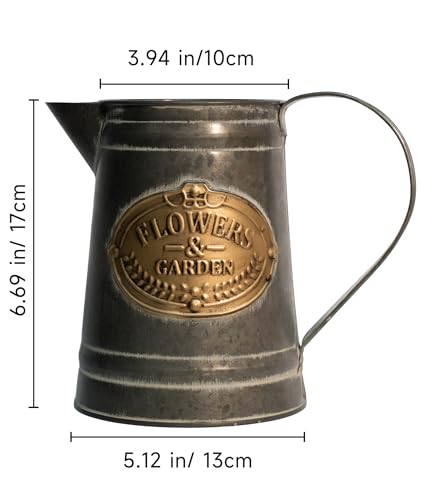 Yoillione Galvanized Metal Pitcher Vase with Handle, Rustic Farmhouse Flower Vase for Home and Garden Décor, Vintage Gift for Women - color: Short Galvanized, size: Small