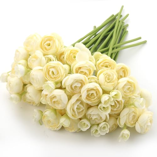 24 Stems Artificial Ranunculus Flowers, 96 Bloom Faux Silk Ranunculus Bouquet for Wedding Decorations, Home Décor, Holiday Arrangements & Large Event Centerpieces (Light Yellow) - color: Light Yellow