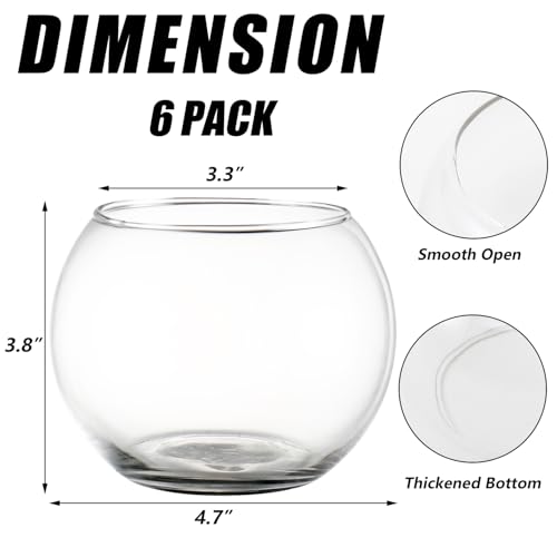 Clear Round Vases Set of 6, Flower Vases for Centerpieces, Glass Vase for Flowers, Glass Bowl Vase for Living Room, Bedroom, Kitchen, Office, Wedding, 5'' W x 4'' H - color: Clear, size: 5”
