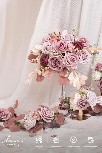 Ling's moment Fake Flowers Box, Faux Artificial Greenery Stems Foam Roses Silk Eucalyptus Fabic Flower for Centerpieces Bouquet Wedding Table Floral Vase Bridal Shower Party, Dusty Rose, Grand Combo - color: Pk-dusty Rose, size: Grand