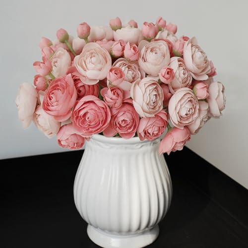 18 Pcs Ranunculus Artificial Flowers Pink Mini Silk Ranunculus Flowers Bulk Real Touch for Wedding DIY Bouquets Home Decor Arrangements - color: Dusty Pink