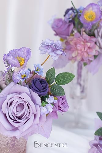 Purple Wedding Centerpieces Flowers Set of 6 Mini Bridesmaid Bouquets Posy Bouquet Pre-Made Wedding Flowers Centerpieces for Table Artificial Flowers - color: Purple