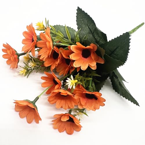 CATTREE Artificial Flowers Orange Daisy, Faux Silk Mini Daisies Realistic Flower Bouquet Plastic Plants for Indoor Porch Window Box Garden Wedding Party Greenery Shrubs DIY Filler Decoration 4 Pack - color: Daisy - Orange - 4 Bundles