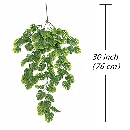 Artificial Vine, Turtle Leaf Fake Hanging Plants Plastic Leaf Ivy Greenery Garland Faux Vines Grass Flowers Leaves Home Garden Outdoor Indoor Party Wedding DIY Bedroom Wall Decor Decoration 2 Pack - color: Turtle Leaf Vine/ 2 Pack