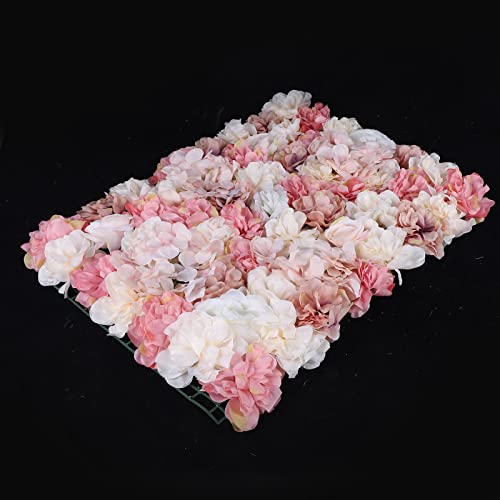 6 Pcs Artificial Silk Flower Wall Panel, Autumn Dahlia Rose Hydrangea Floral Backdrop for Wedding Photography Party Home Decor（15.75x23.62 inches） - color: 6pcs Rose+dahlia+hydrangea
