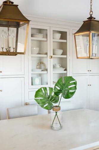 GnFlus Artificial Plant in Glass Vase with Faux Water, Fake Monstera Plant Real Touch Faux Plants Tropical Leaves Fake Greenery Stems for Home Office Farmhouse Wedding Centerpiece Décor - color: Monstera #1