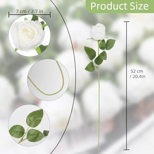12Pcs White Roses Artificial Flowers 20" Vintage Silk Fake Roses with Stem for Vases Realistic Faux Roses Bouquet for Wedding Table Centerpieces Home Decorations DIY Party Arrangements (White) - color: White