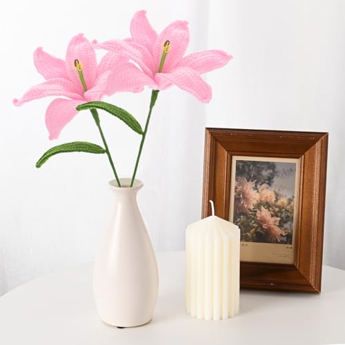 M METERXITY 1-Pack Crochet Flowers, Knitted Artificial Wool Lily for Mother's Day/Wedding/Birthday/DIY Decor, Handmade Knitted Flowers [Pink] - color: Pink