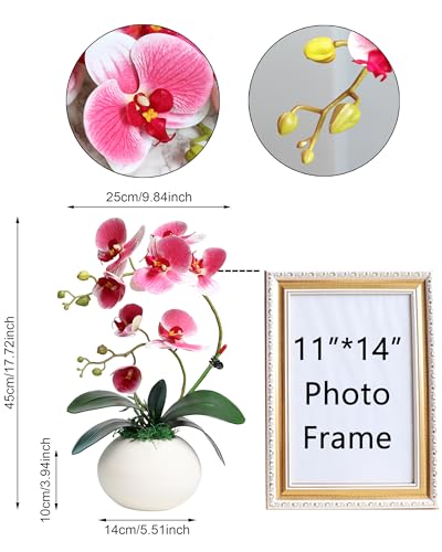 Forlaoers Modern 17" Pink Artificial Orchid Faux Flowers in vase Fake Plant Floral Arrangements Table Centerpieces for Dining Room Home Office Bathroom Decorations Indoor Farmhouse Wedding Decor - color: A2:pink Orchid With Vase