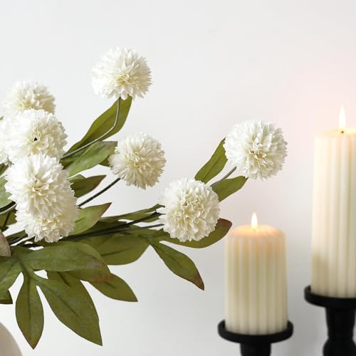 VIERENA 6 Pcs Faux Silk Pompon Mum Artificial Flowers for Vase -27", Bulk Fake Chrysanth Branches with Stems for DIY Bouquet Centerpieces Wedding Fillers Arrangements Shower Decorations (Cream) - color: Cream