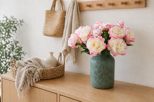 4 Pcs Silk Peonies Artificial Flowers Bulk Faux Peony Bouquet Fake Flower for Wedding Bridal Shower Centerpieces DIY Floral Arrangements Home Party Decorations (White-Pink) - color: White-pink