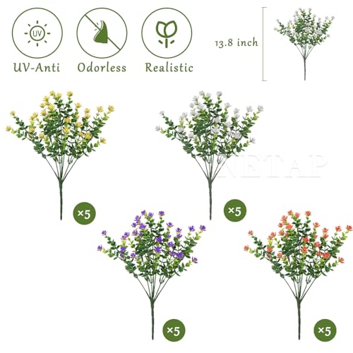 NETAP Outdoor Artificial Flowers UV Resistant, 20 Bundles Fake Realistic Floral Greenery Plants for Outside Porch, Window Boxes, Garden, Yard, Inside Home Table Decor, MixColorA - color: Mixcolora