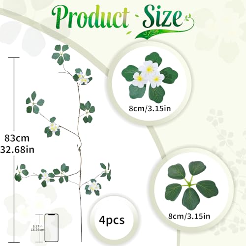 4Pcs 38.8 inches Artificial Tree Branches and Twigs Faux Plant Stems for Tall Vase, Home, Hotel, Office, Store Decor (Green Five-Leaf with Flowers) - color: Green Five-leaf With Flowers