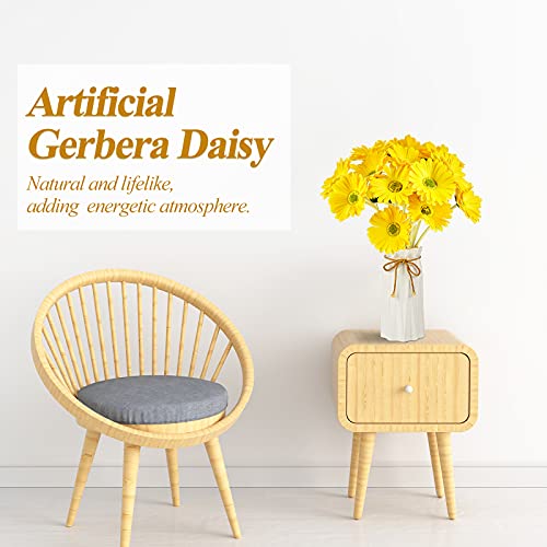 WILLBOND 18 Pcs Artificial Gerbera Daisies Flowers 15 in Yellow Fake Daisy Bouquet with Flexible Stems Boho Faux Wildflower for Wedding Bridal Groovy Party Home Kitchen Decor - color: Yellow