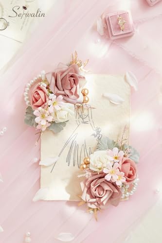 Serwalin 2 Pcs Wrist Corsage, 6-7 Inch Dusty Pink Corsage for Wedding, Bridesmaid Mother Grandmother, Artificial Flowers for Prom Ceremony Anniversary - color: Pink, size: Corsage-2pcs