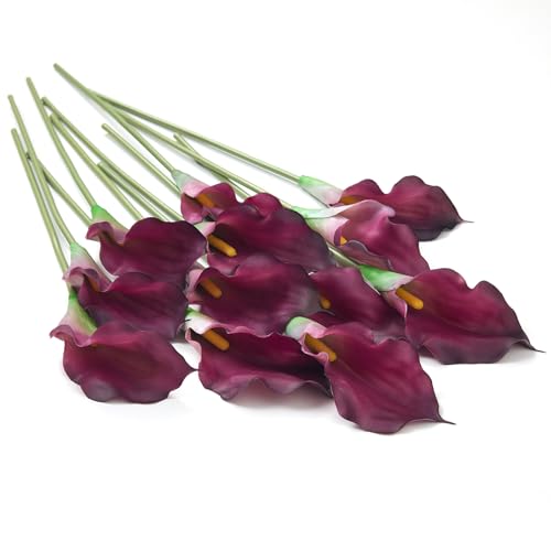 12 PCS Purple Calla Lily Artificial Flowers,14.6" Faux Calla Lilies Flower Real Touch Silicone Fake Lilies Flowers for Home Decor,DIY Wedding Centerpieces,Indoor Floral Arrangements - color: Purple