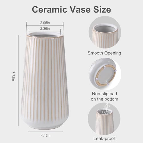 Ceramic Vase, GUKJOB Small Cute Flower Vase for Pampas Grass, Home, Living Room, Dining Table, Farmhouse, Office Decor, Bedroom, Table, and Kitchen Shelf (Yellow Ribbed) - color: Small Yellow Ribbed