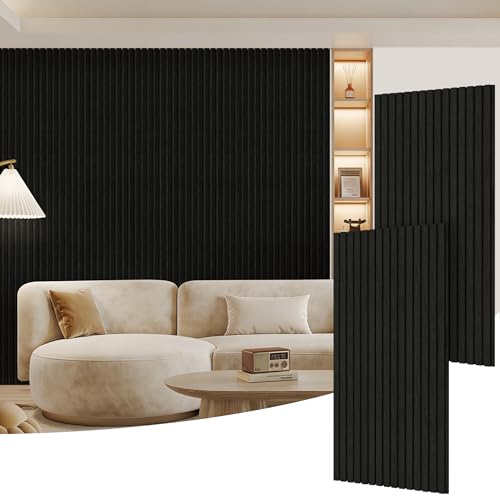 2 Pack Wood Panels for Wall, 48" x 24" Wood Slat Acoustic Panels, Acoustic Wall Panels for Interior Wall Decor, Sound Absorbing Wall Panels for Noise Reduction and Decoration, Obsidian Black - color: Obsidian Black, size: 2PCS-48" x 24"